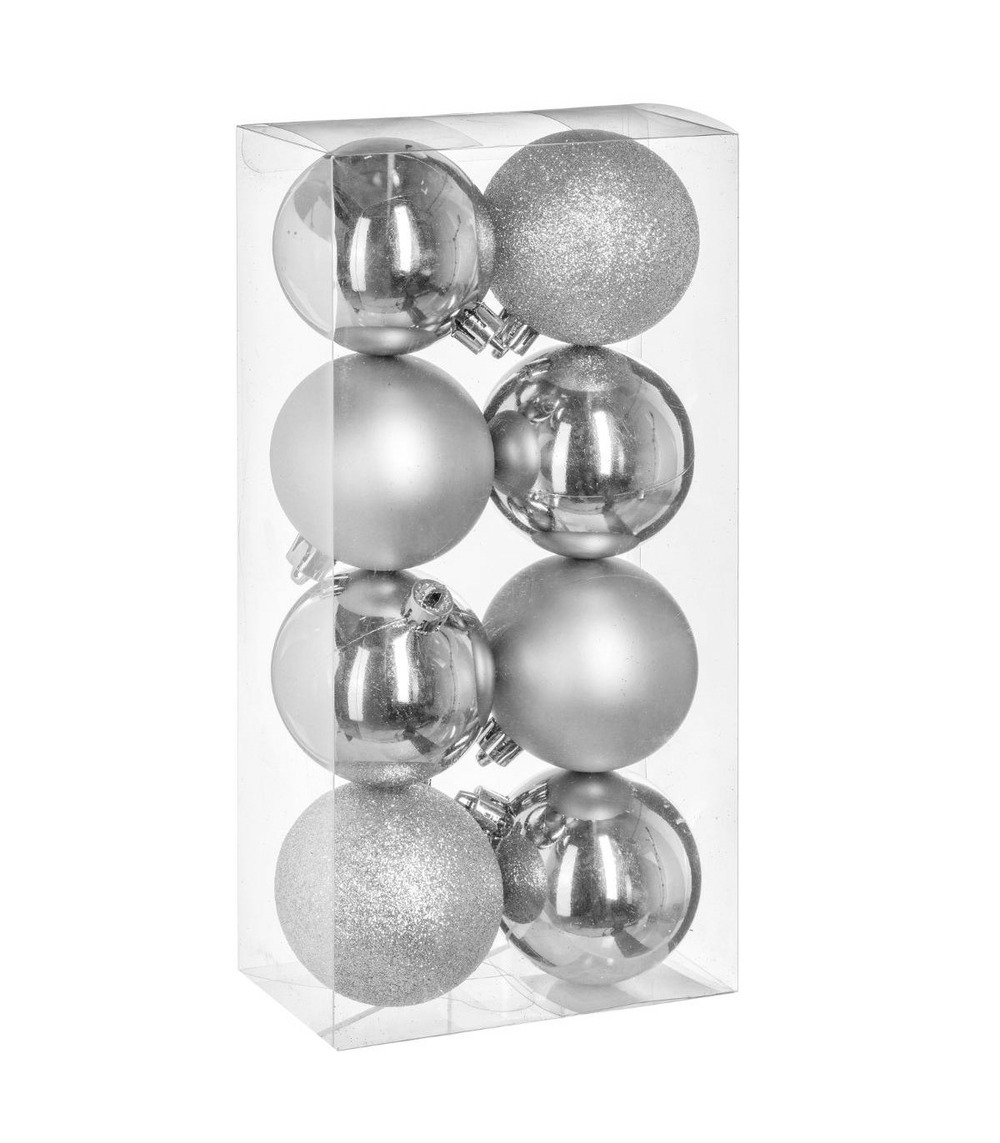 Déco de sapin lot de 8 boules de noël d 7 cm - argent