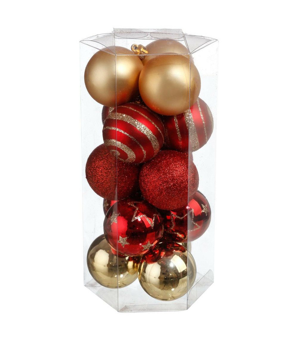 Déco de sapin lot de 15 boules de noël d 5 cm - rouge et champagne