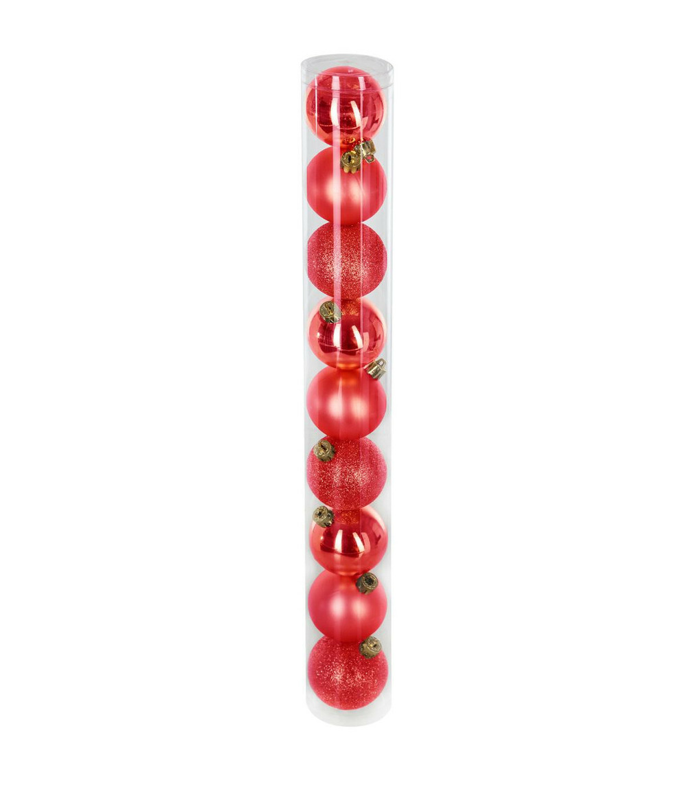 Déco de sapin lot de 9 boules de noël d 6 cm - rouge