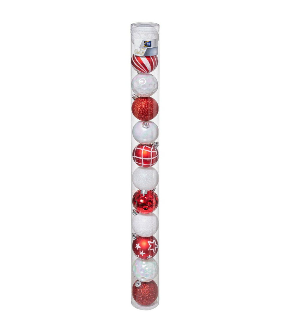 Déco de sapin lot de 12 boules de noël d 6 cm - rouge et blanc