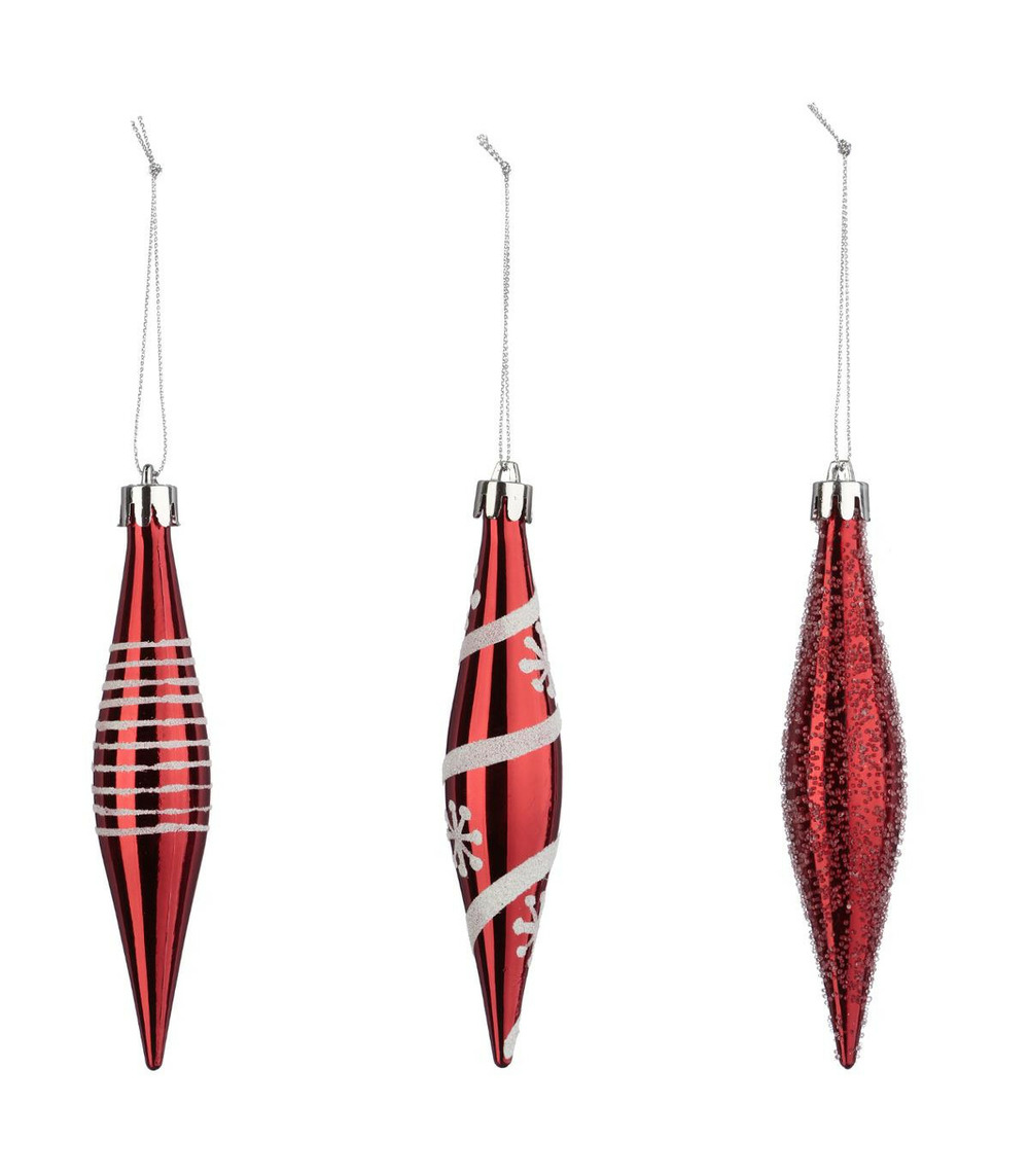 Lot de 3 boules de noël forme glaçons pailletés rouge  Truffaut