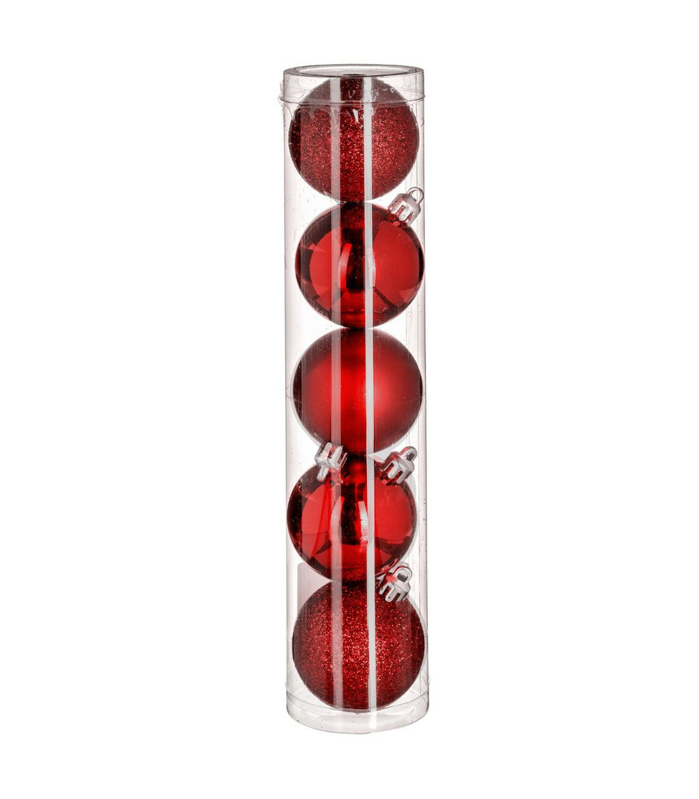 Déco de sapin lot de 5 boules de noël d 5 cm - rouge