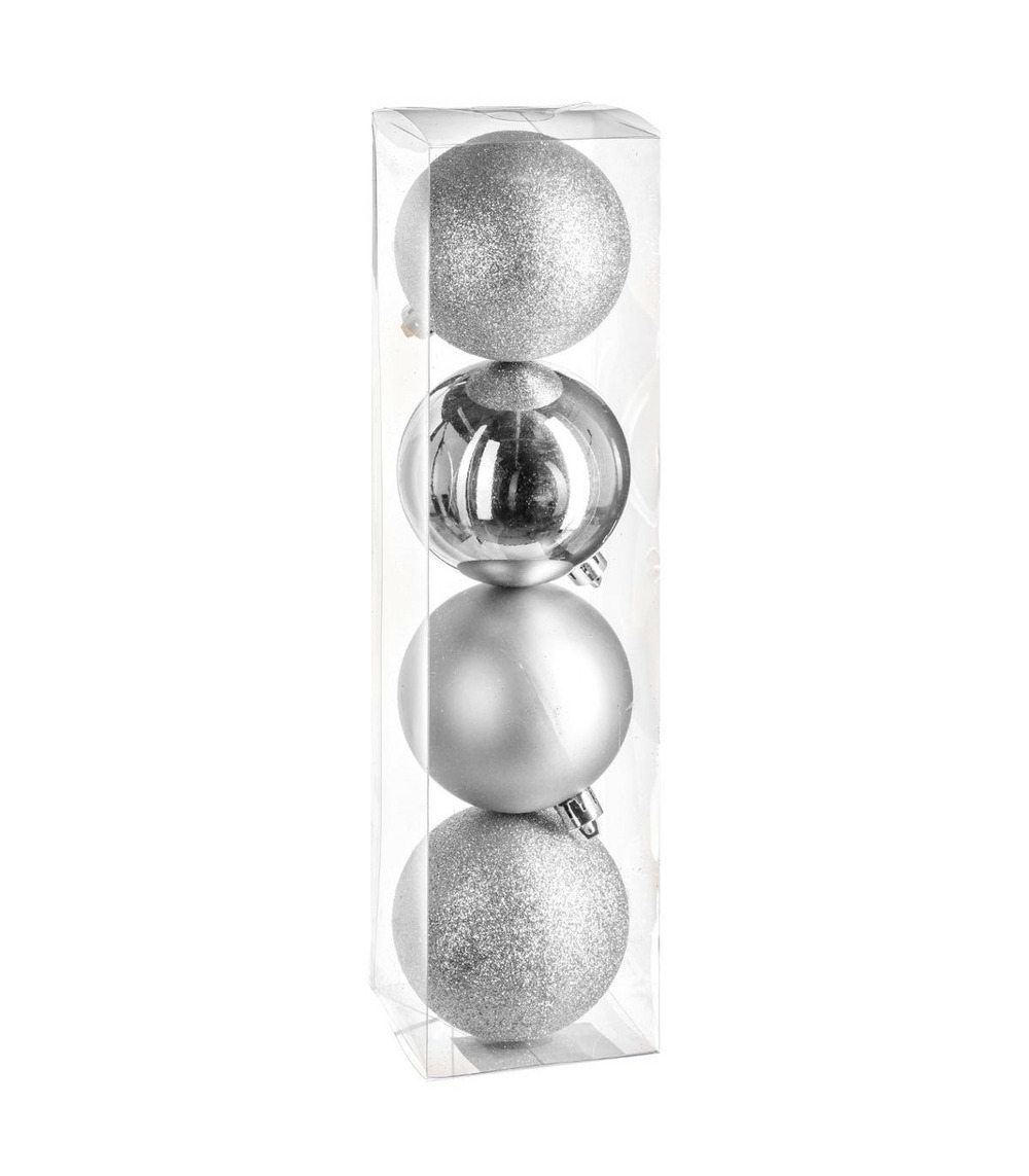 Déco de sapin lot de 4 boules de noël d 8 cm - argent