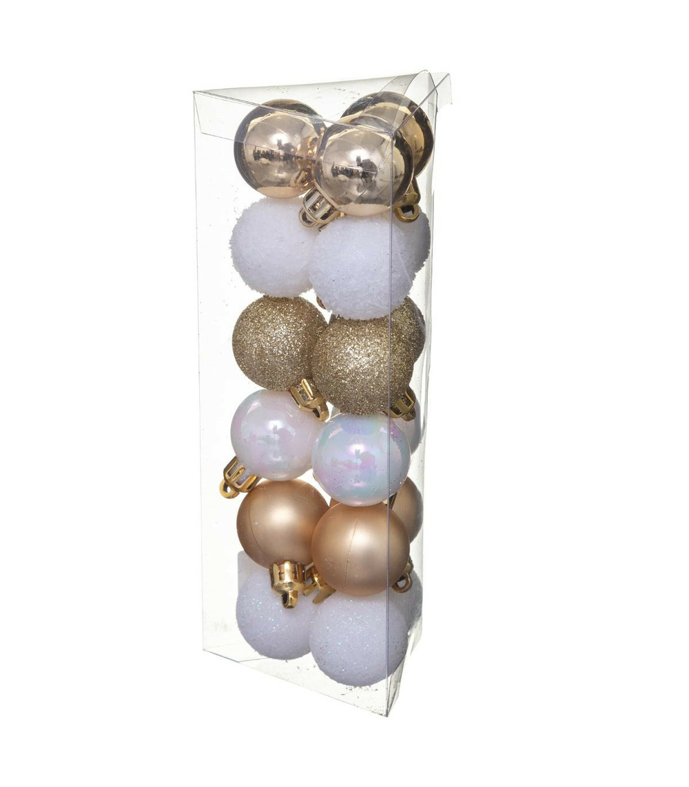 Déco de sapin lot de 18 boules de noël d 3 cm - or et blanc