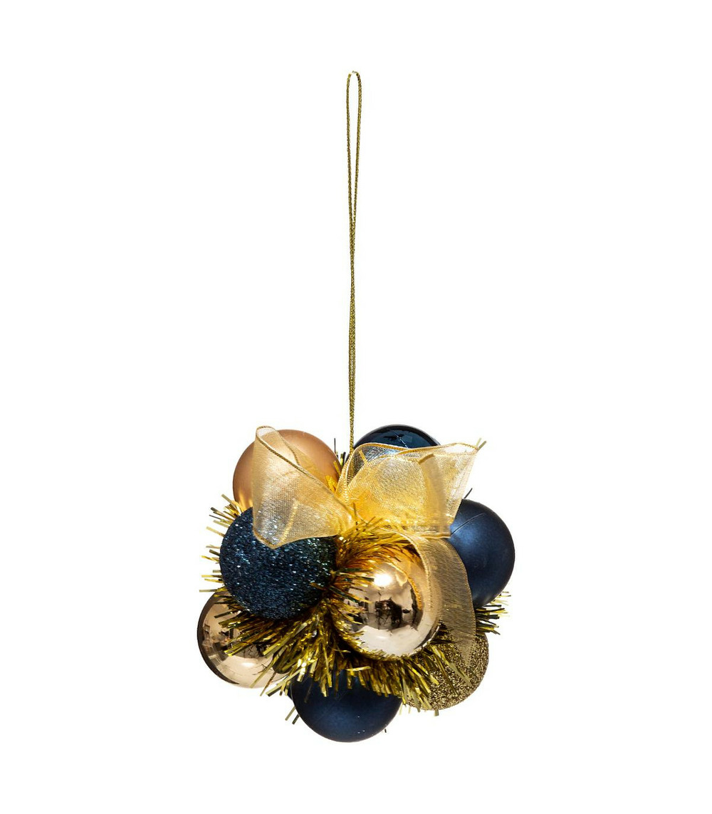 Grappe de 11 boules de noël à suspendre déco ruban doré