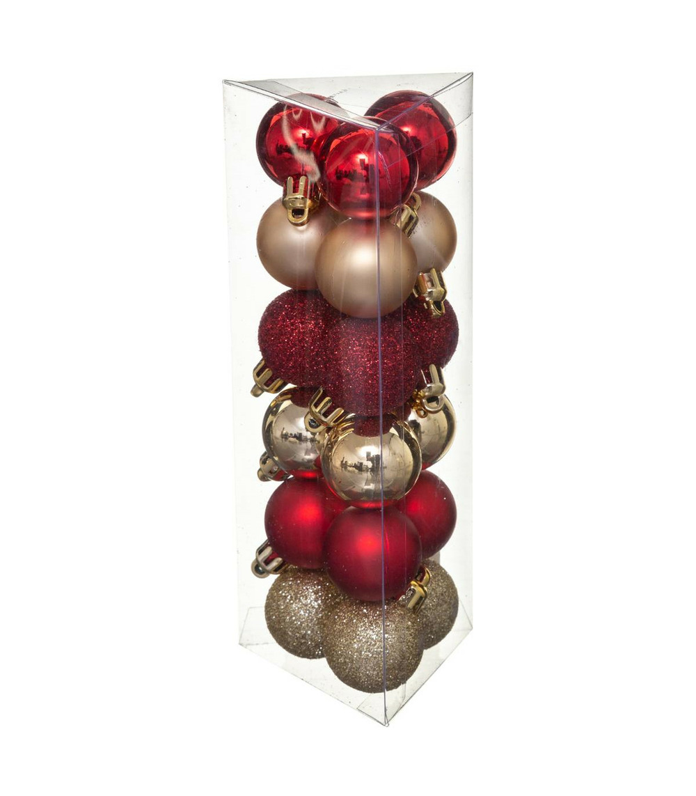 Déco de sapin lot de 18 boules de noël d 3 cm - rouge et or