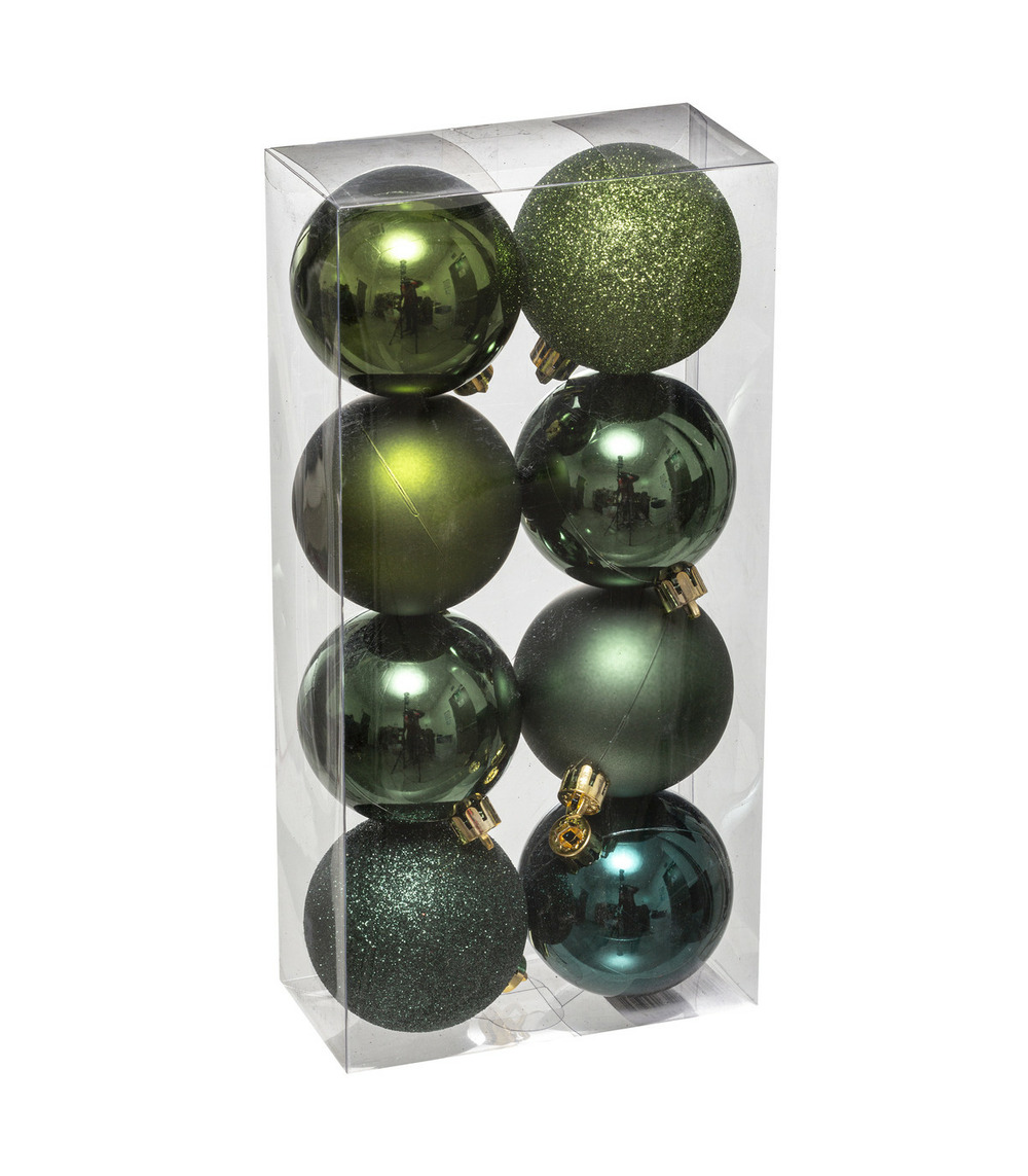 Déco de sapin lot de 8 boules de noël d 7 cm - vert olive et kaki