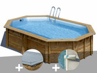 Kit piscine bois  cannelle 5,35 x 3,35 x 1,17 m + bâche hiver + alarme