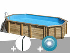 Kit piscine bois  orange 7,55 x 4,56 x 1,46 m + spot + douche