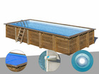 Kit piscine bois  braga 8,15 x 4,20 x 1,46 m + bâche à bulles + alarme + spot