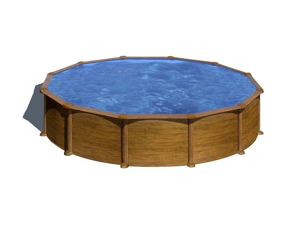 Piscine acier aspect bois mauritius ronde 5,70 x 1,32 m