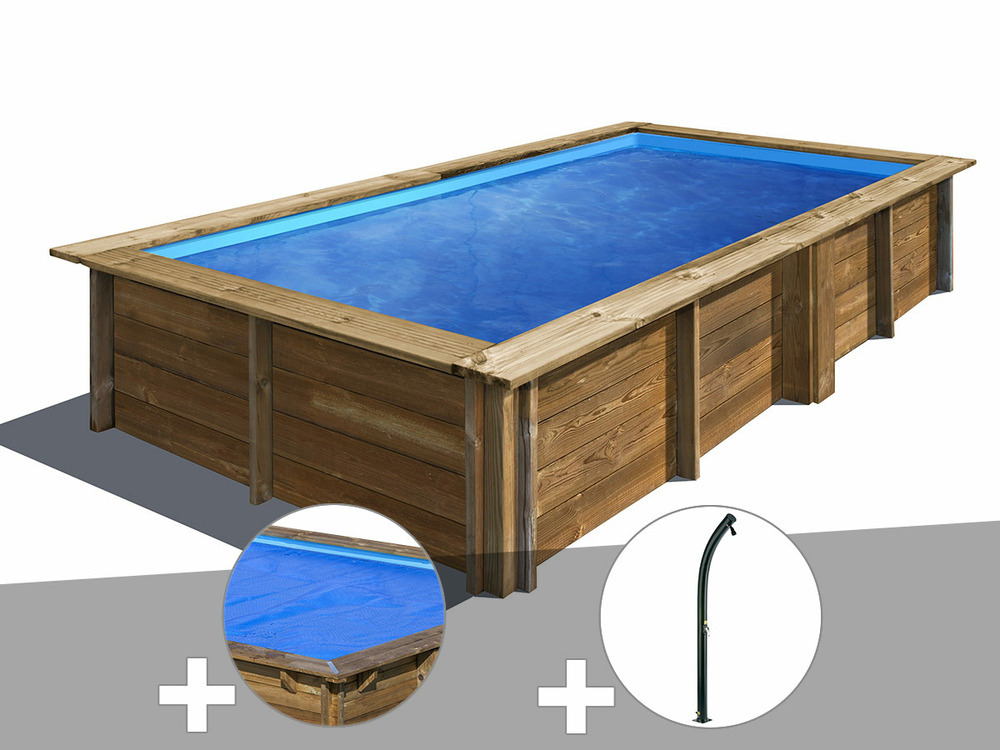 Kit piscine bois lemon 3,75 x 2,00 x 0,68 m + bâche à bulles + douche