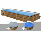 Kit piscine bois  mint 10,10 x 4,18 x 1,46 m + bâche hiver + bâche à bulles