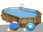 Kit piscine bois  avocado 6,56 x 4,56 x 1,27 m + bâche à bulles + spot