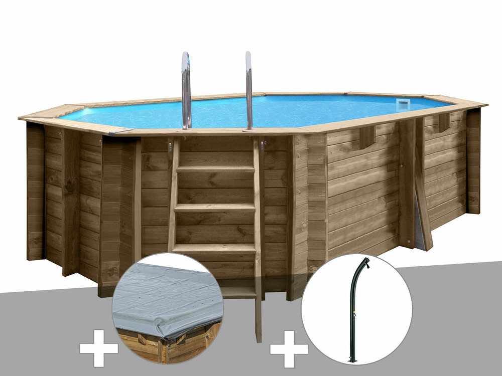 Kit piscine bois nade 2 4,36 x 3,36 x 1,17 m + bâche hiver + douche
