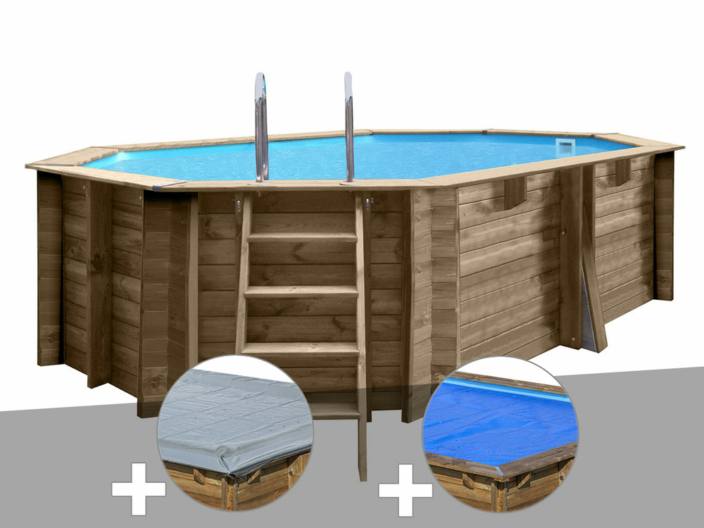 Kit piscine bois nade 2 4,36 x 3,36 x 1,17 m + bâche hiver + bâche à bulles