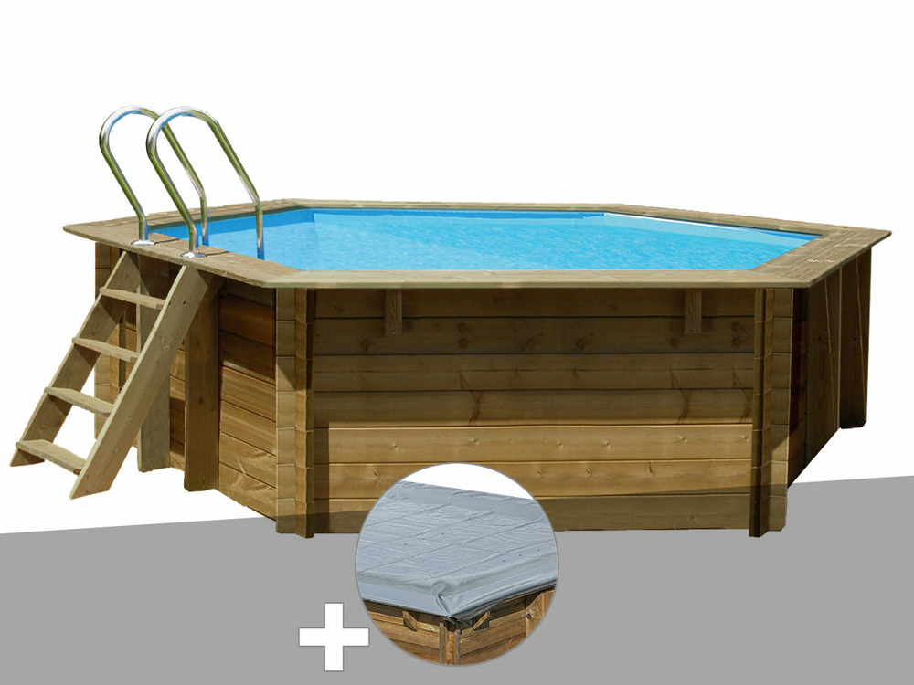 Kit piscine bois vanille 2 ø 4,00 x 1,19 m + bâche hiver