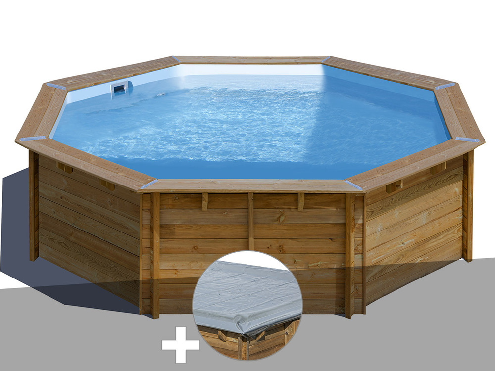 Kit piscine bois violette 2 ø 5,00 x 1,27 m + bâche hiver