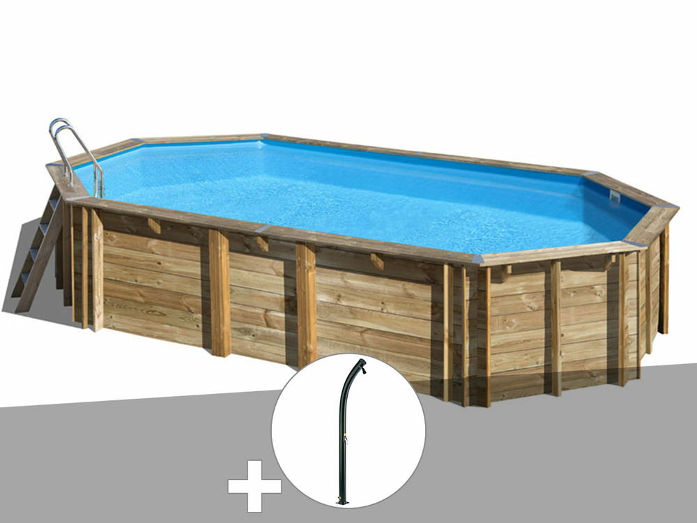 Kit piscine bois orange 7,55 x 4,56 x 1,46 m + douche