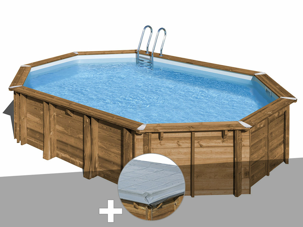 Kit piscine bois avocado 6,56 x 4,56 x 1,31 m + bâche hiver