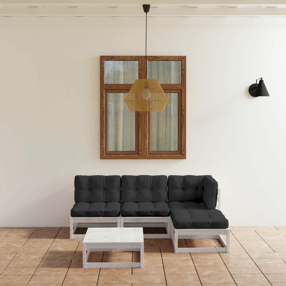 Salon de jardin 5 pcs avec coussins bois de pin massif