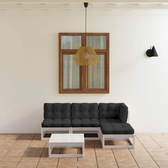 Salon de jardin 5 pcs avec coussins bois de pin massif