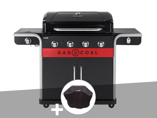 Barbecue à gaz et à charbon gas2coal 2.0 4b + housse de protection