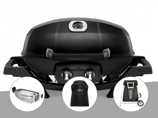 Barbecue à gaz travel q pro 285 noir + rôtissoire + housse + chariot