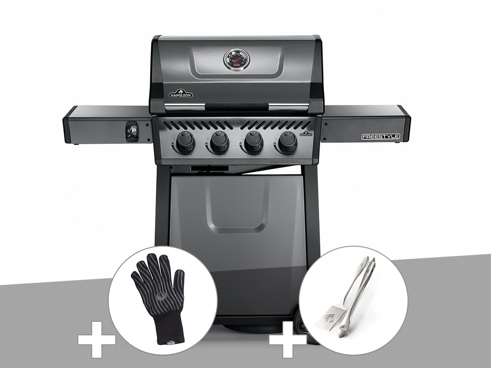 Barbecue à gaz freestyle f425 + gant + ensemble 2 ustensiles