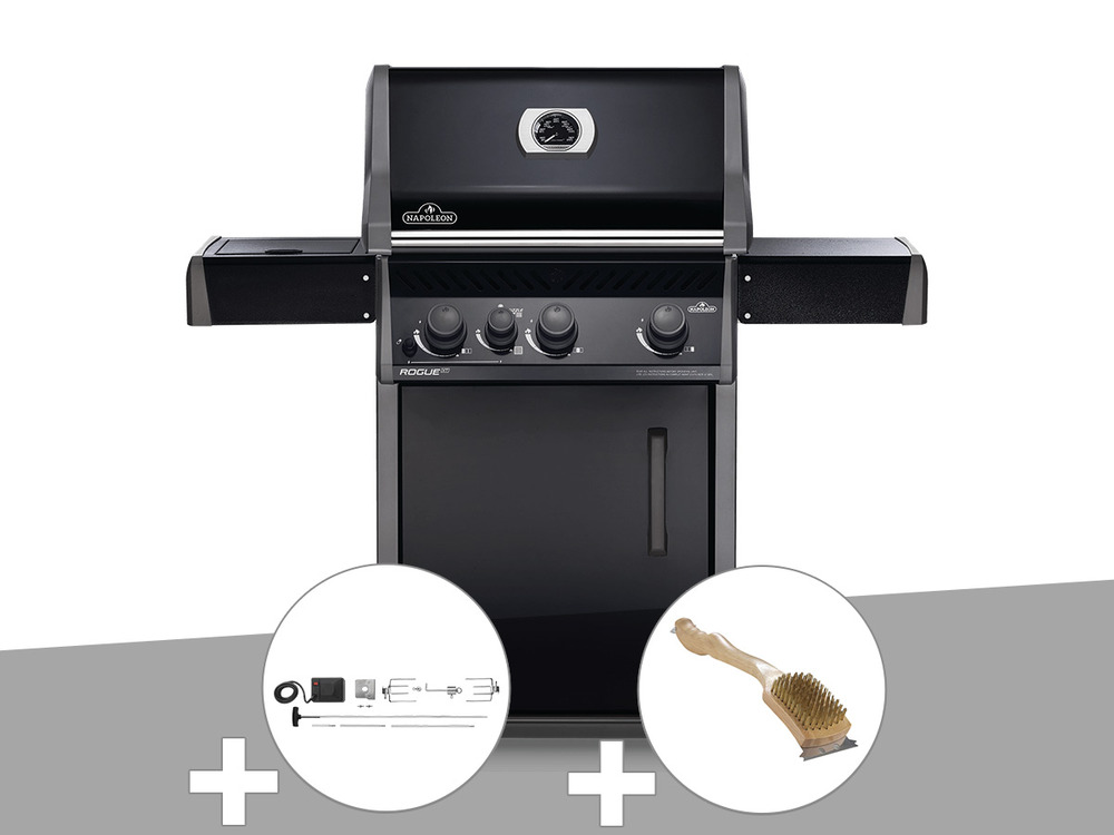 Barbecue à gaz  rogue xt 425 noir + rôtissoire + brosse à grill