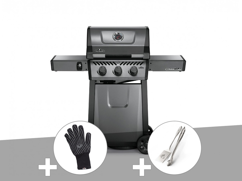 Barbecue à gaz freestyle f365 + gant + ensemble 2 ustensiles