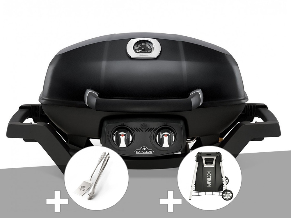 Barbecue à gaz travel q pro 285 noir + ensemble 2 ustensiles + chariot