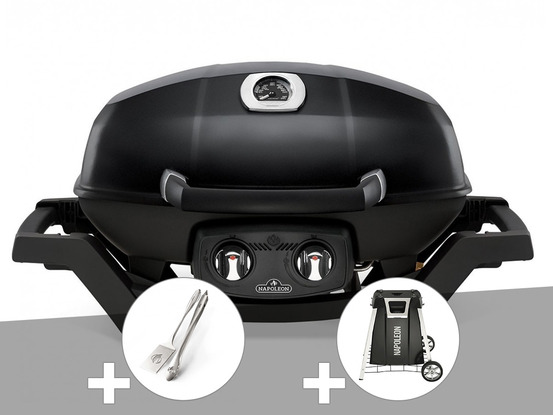 Barbecue à gaz travel q pro 285 noir + ensemble 2 ustensiles + chariot