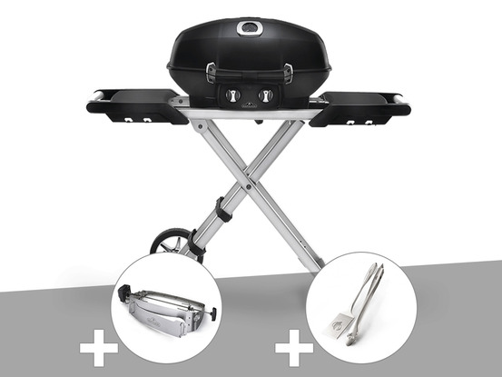 Barbecue à gaz travel q pro 285x + rôtissoire + ensemble 2 ustensiles