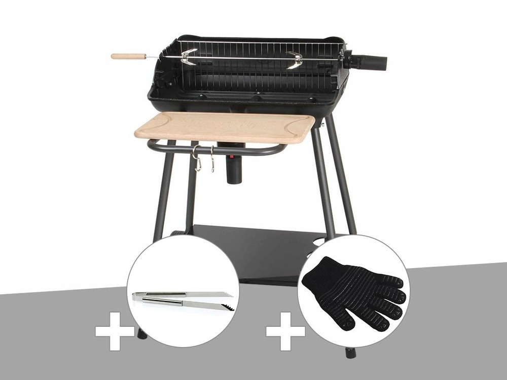 Barbecue charbon bergamo + pince en inox + gant de protection