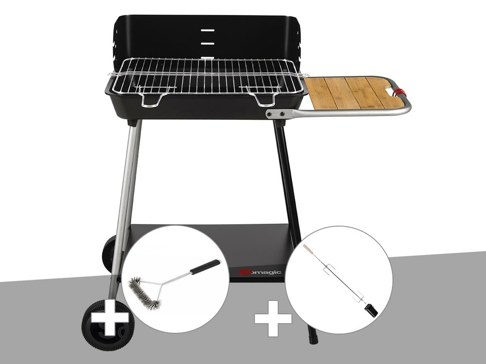 Barbecue charbon florence + brosse en t + kit tournebroche