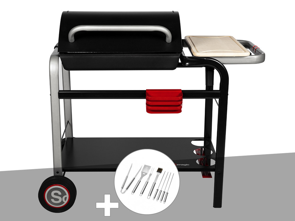 Barbecue à charbon vulcano 2600 + malette 8 ustensiles