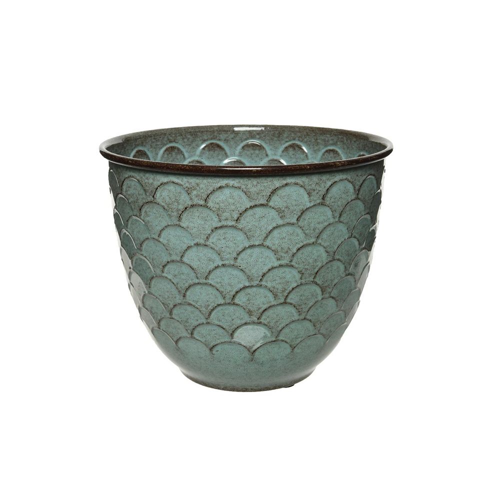 Cache-pot en acier émaillé bleu rond rosa - ø 32 x 27 cm | Truffaut
