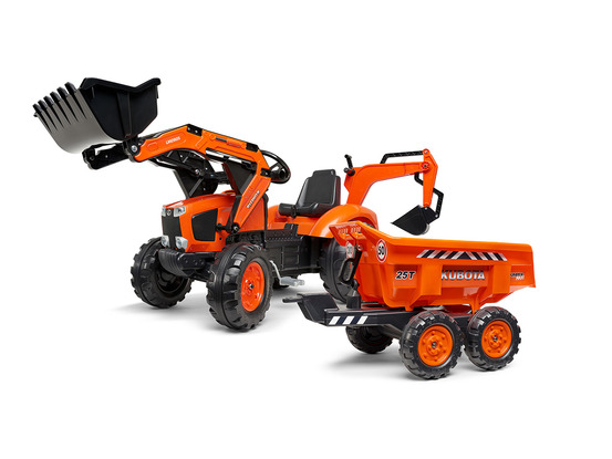 Tractopelle enfant kubota m135gx avec remorque + excavatrice 3 à 7 ans