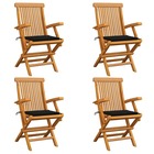 Chaises de jardin avec coussins noir 4 pcs bois de teck massif