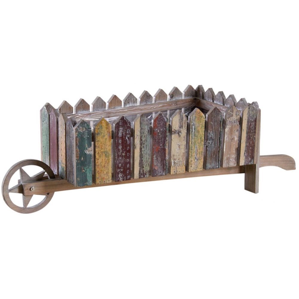 Porte-plantes Brouette En Bois Naturel – Déco Jardin Et Intérieur – Dimensions 73x31x28 Cm – À Monter Soi-même - 10
