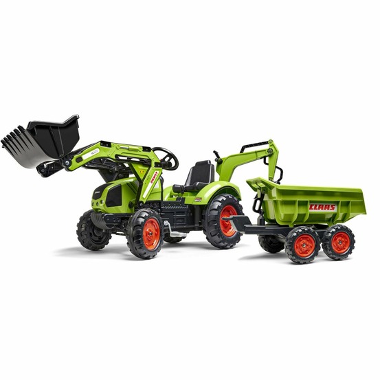 Tractopelle claas avec excavatrice et remorque basculante