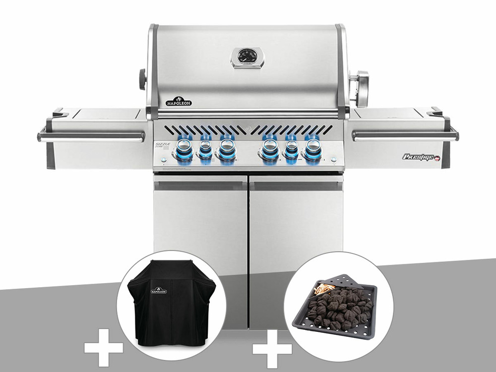 Barbecue à gaz prestige pro 500 + housse de protection + plateau charbon