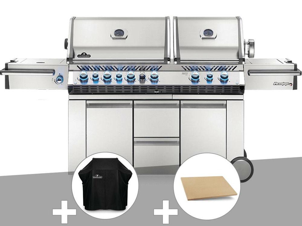 Barbecue à gaz prestige pro 825 + housse de protection + pierre à pizza large re