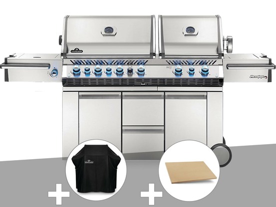 Barbecue à gaz prestige pro 825 + housse de protection + pierre à pizza large re