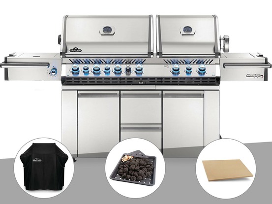 Barbecue à gaz prestige pro 825 + housse de protection + plateau charbon + pierr