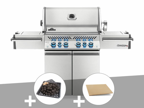 Barbecue à gaz prestige pro 500 + plateau charbon + pierre à pizza large rectang