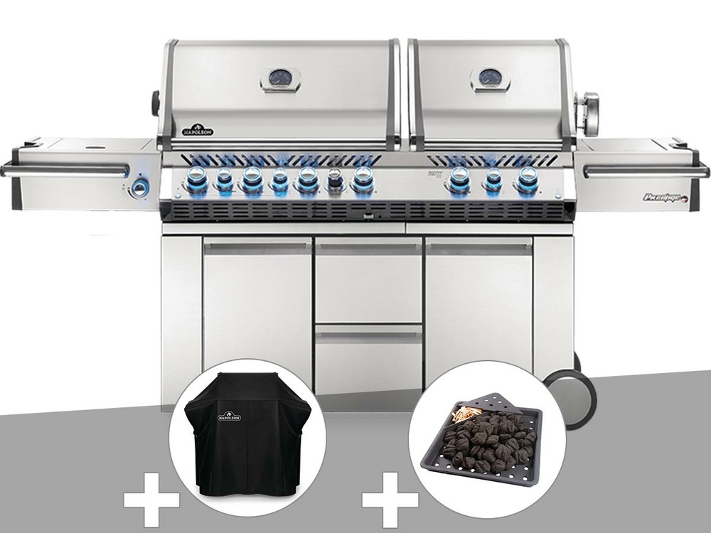 Barbecue à gaz prestige pro 825 + housse de protection + plateau charbon