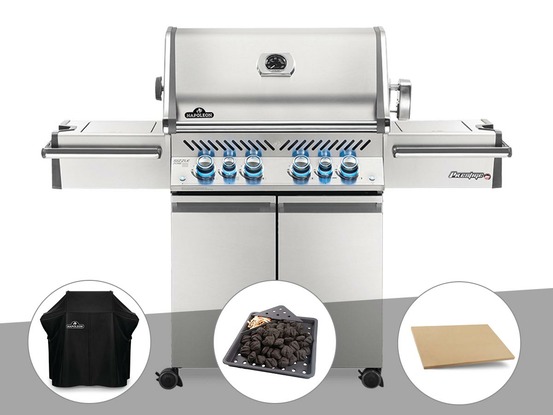 Barbecue à gaz prestige pro 500 + housse de protection + plateau charbon + pierr