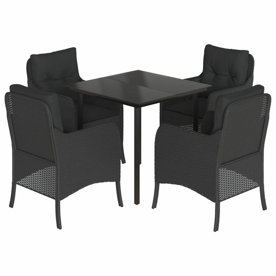 Ensemble à manger de jardin coussins 5pcs noir résine tressée